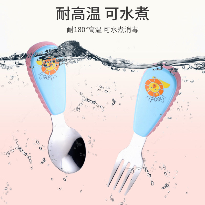 Baby Eating 304 Portable Tableware Kidsren's Fork and Spoon Short Handle Training Spoon Cute Stainless Steel Set Food Grade
