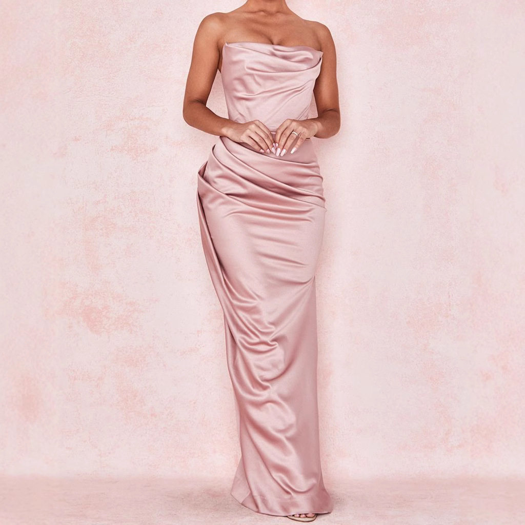 Summer Elegant Strapless Split Maxi Dress Sexy Evening Gown for Women Perfect for Parties and Special Occasions