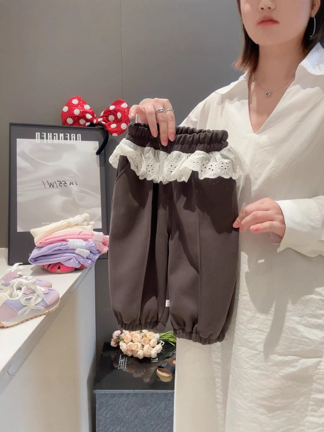 Stylisches Patchwork-Retro-Hose, Mädchen-Herbst-Casual-Sportshose, Baby-Kinder-Spitzenrüschen-Überwurf-Außenhose