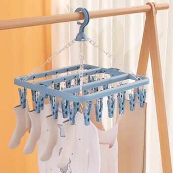 Folding Hanging Clothes Hanger 32 Clips Multi-Functional Windproof Sock Clip Clothes Drying Rack Household Plastic Clothes and Socks Drying Rack