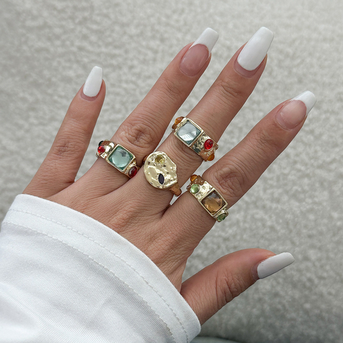 Europe and the United States cross-border jewelry lava geometric diamond gem ring suit ring personality liquid alloy smooth ring