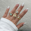 Europe and the United States cross-border jewelry lava geometric diamond gem ring suit ring personality liquid alloy smooth ring