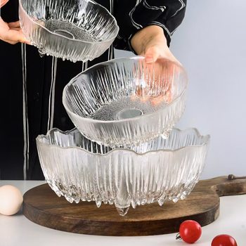 Japanese-Style Glass Glacier Fruit Plate for Home Living Room Light Luxury Snack Basket Display Fruit Plate Salad Bowl Set