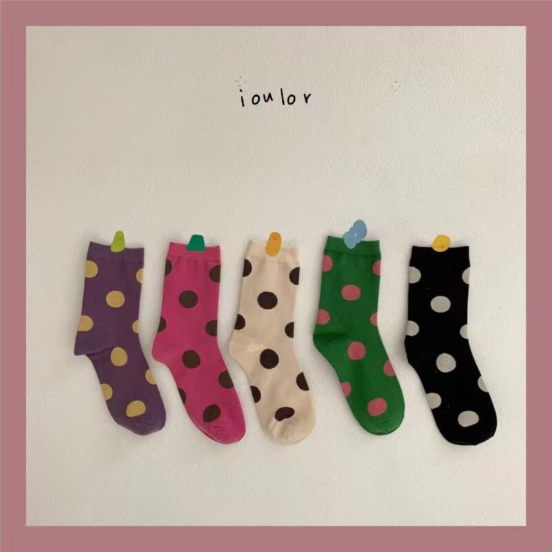 波点中筒袜糖果色日系复古ins可爱百搭秋冬撞色大圆点jk袜子女