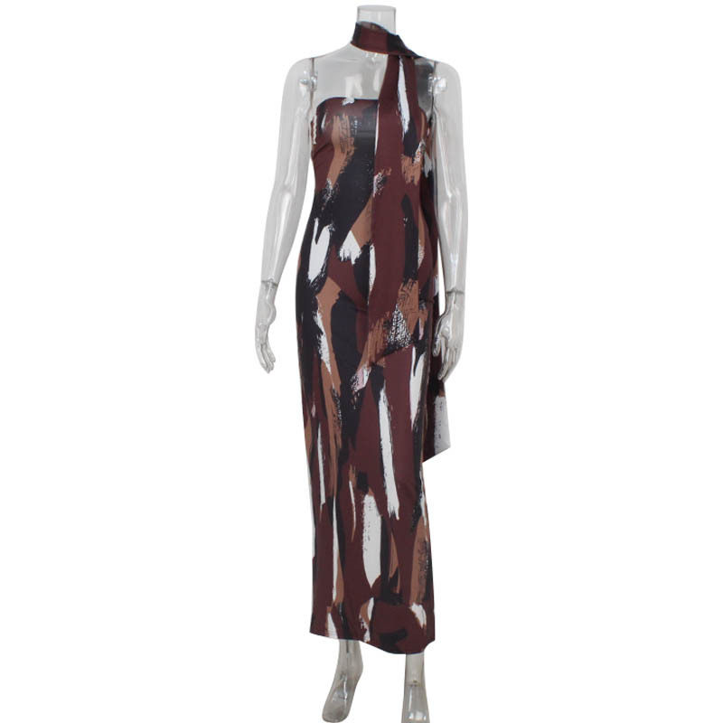 Elegant Floral Print Strapless Maxi Dress Sexy Open Back Slim Fit Spring Fashion Perfect for Parties and Special