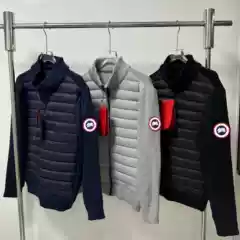 Autumn and winter patchwork knitted sleeve stand-up collar cotton jacket with circular badge on the arm, loose and warm, unisex casual coat