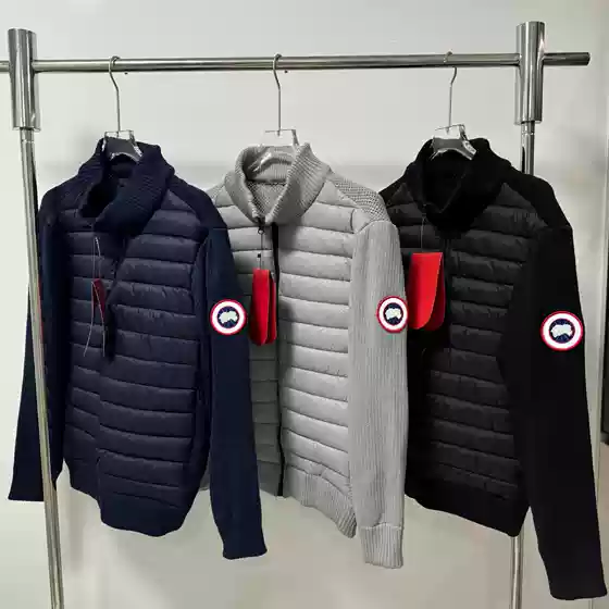 Autumn and winter patchwork knitted sleeve stand-up collar cotton jacket with circular badge on the arm, loose and warm, unisex casual coat