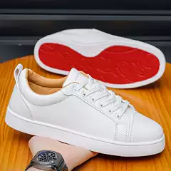 Men's Cl Red-Soled Casual Shoes, Simple Social Boy Sneakers, Fashionable Leather Shoes, White Shoes, Commuter Business Shoes