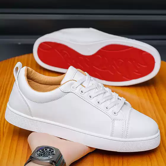 Men's Cl Red-Soled Casual Shoes, Simple Social Boy Sneakers, Fashionable Leather Shoes, White Shoes, Commuter Business Shoes