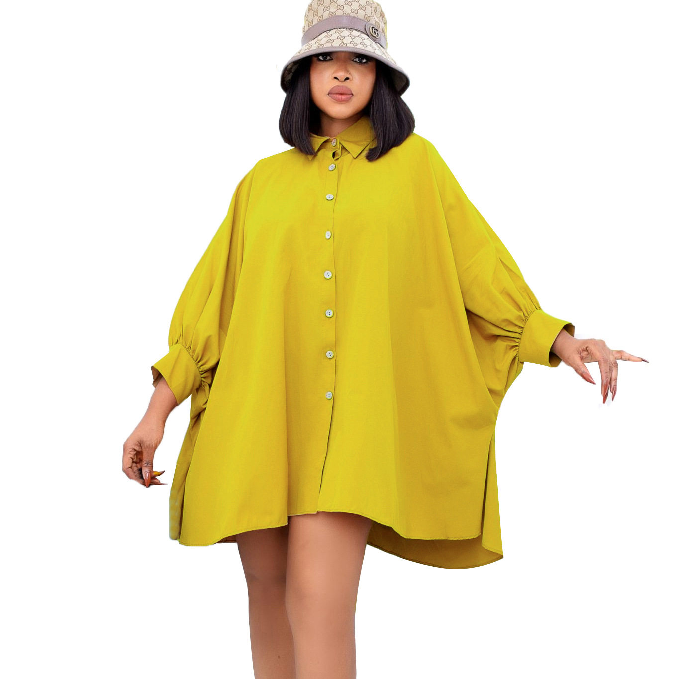 Loose Fit Solid Color Shirt Dress Elegant Collar Plus Size Spring Fashion Ideal for Casual or Formal Occasions
