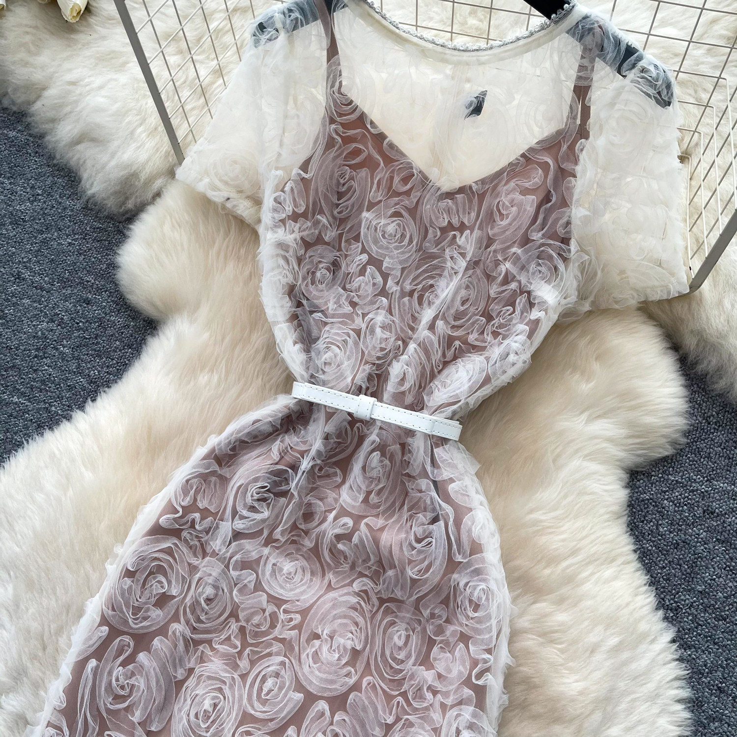 White Lace Cami Dress High Waist Slim Fit Elegant Style Summer Fashion for Women Wholesale Available