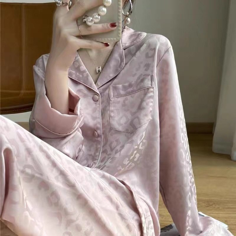 ins网红花边长袖简约黑春秋季长袖长裤开衫睡衣女甜美宽松家居服