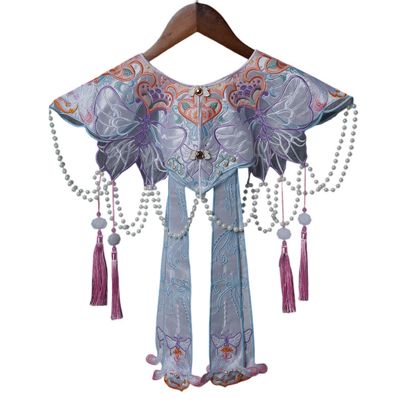 New Hanfu Horse Face Dress Cloud Shoulder Student Graduation Bachelor's Dress Shawl Fake Collar Decorative Cheongsam Dress Cloud Shoulder Blue