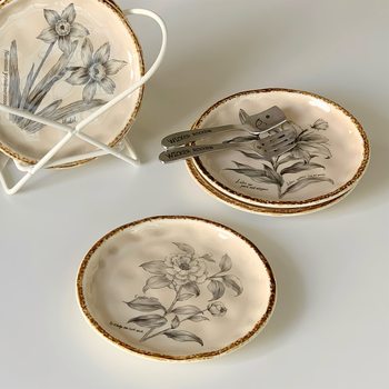 Vintage Bone Spitting Plate Dessert Plate Ceramic Household 6-inch Small Plate Dinner Plate Cake Snack Plate Fruit Snack Plate