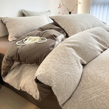 Class a All-Cotton Thickened Four-Piece Bedding Set for Winter, Thickened Pure Cotton Jacquard Bed Sheet, Duvet Cover, Fitted Sheet Three-Piece Set Wholesale