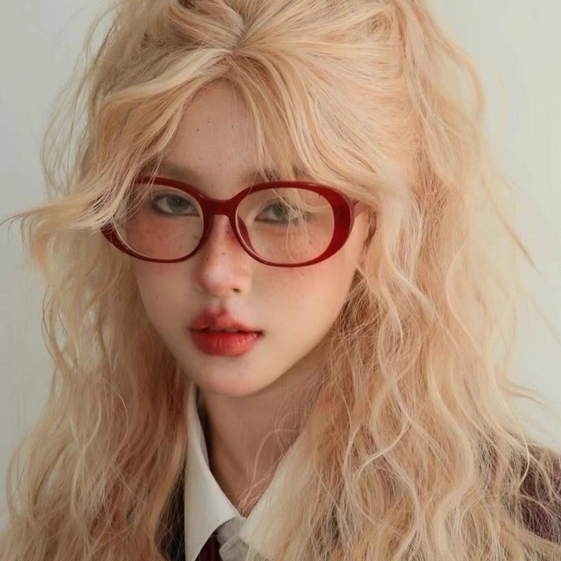Ankesela Red Myopia Glasses for Women Retro Oval Cat Eye Y2K Asian Sexy Pure Lust Style Plain Glasses