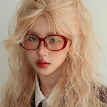 Ankesela Red Myopia Glasses for Women Retro Oval Cat Eye Y2K Asian Sexy Pure Lust Style Plain Glasses
