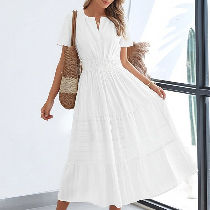 Summer Womens Dress Elegant Solid Color French Style High End Design Perfect for Casual or Formal Occasions