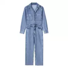 Europe and the United States wholesale Amazon spring new women's lapel single breasted pocket long sleeve belt straight jeans