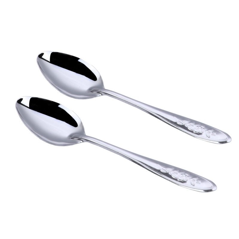 Stainless Steel Spoon Thickened Long Handle Soup Spoon Watermelon Spoon Pointed Spoon Rose Flower Spoon Canteen Rice Spoon Commercial Use