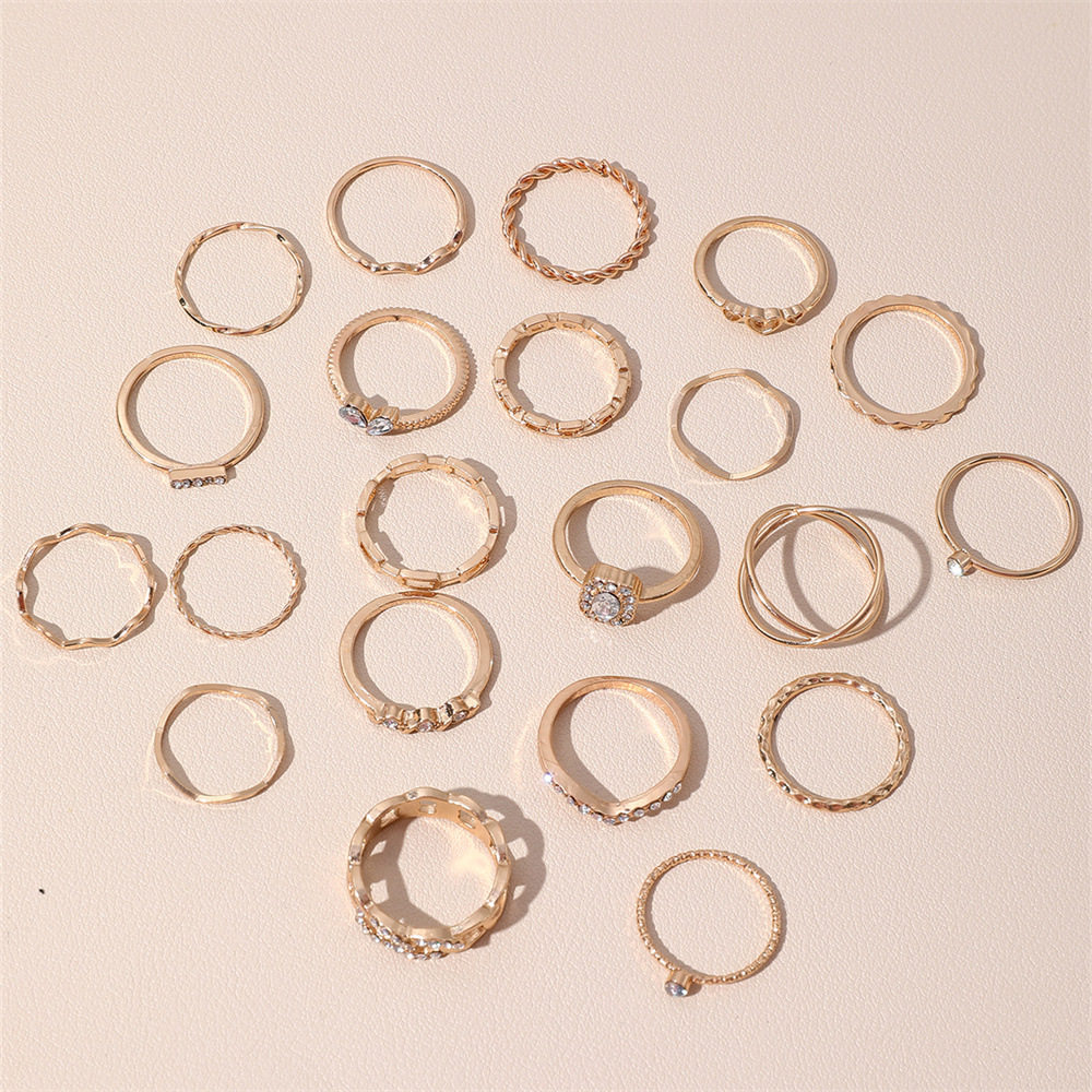 跨境热销滴油蝴蝶仿宝石戒指 多关节戒指套装 21件套镂空爱心指环