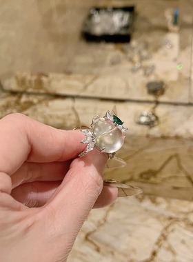 S925纯银冰种水沫玉葫芦福禄花仙子戒指新中式国风气质指环