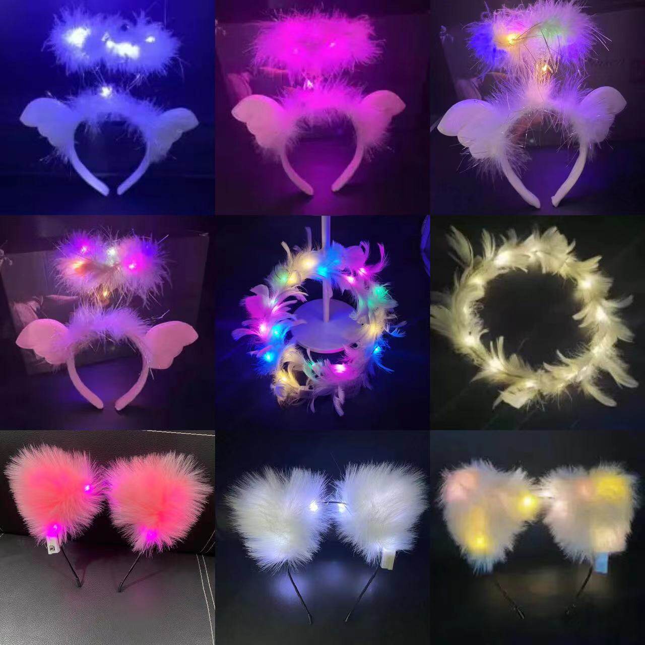 Cross-border Hot Sale 14-Light Furry Rabbit Ears Luminous He...