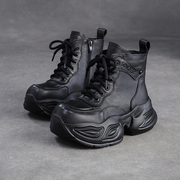 Boot Nữ Da Bò Cổ Ngắn Khóa Kéo Bên Hông Chiều Cao Đế Khoảng 5cm Màu Đen, Nâu