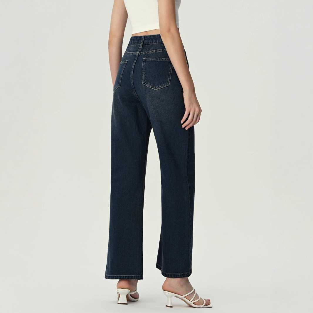 Vintage Blue Wide Leg Flared Jeans for Women Loose Fit High Waisted Slimming Style Casual Wear Wholesale Available