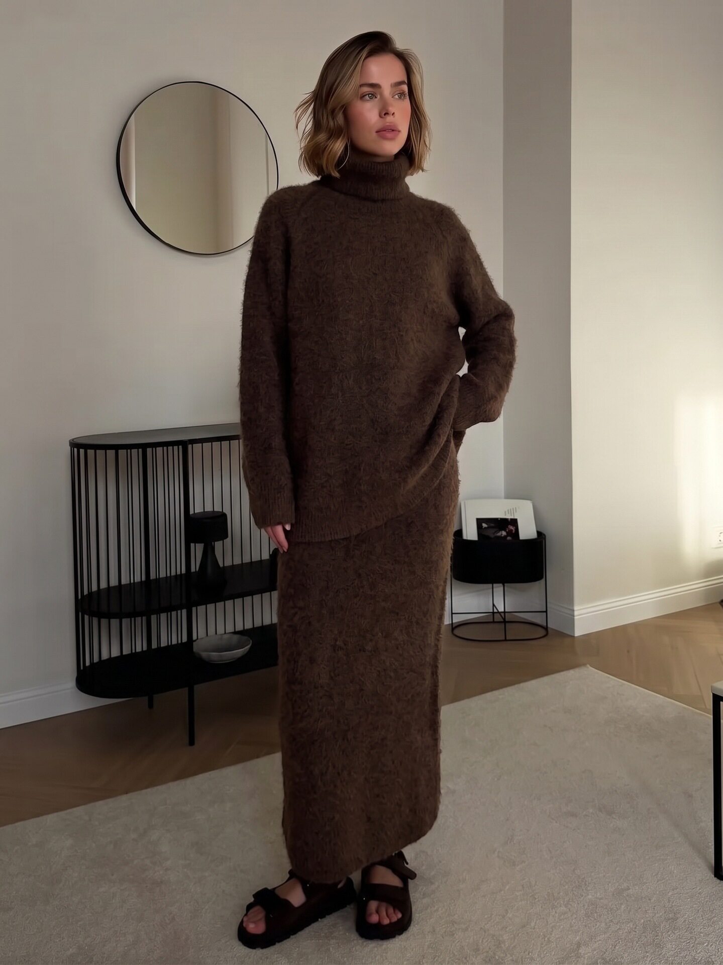 Womens Loose Knit Sweater and Wide Leg Pants Set Wool Blend Autumn Winter Casual Style Wholesale Available