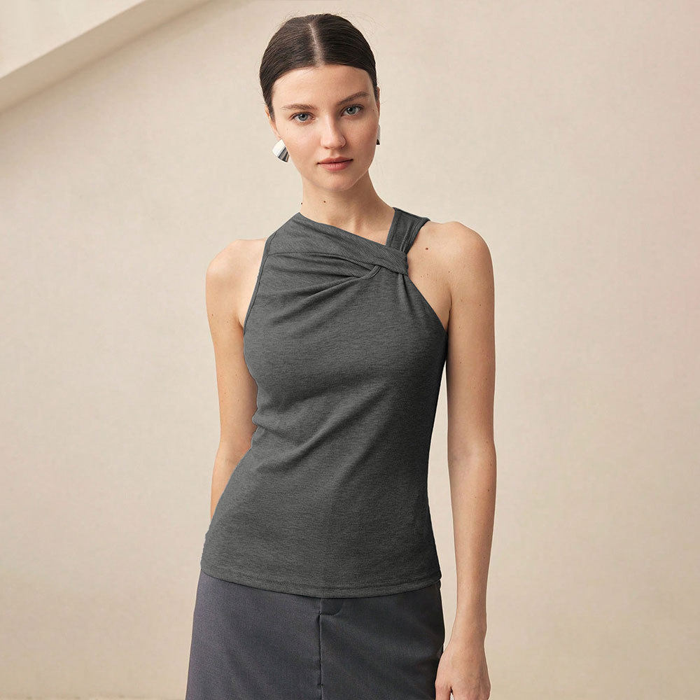 Chic Sleeveless T Shirt Elegant Design Summer Style Comfortable Fit Perfect for Office Wear Wholesale Available