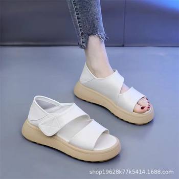 High-quality Soft Leather Roman Sandals for Women 2024 New Platform Thick-soled Slim Casual Soft-soled Small Fragrant Beach Sandals