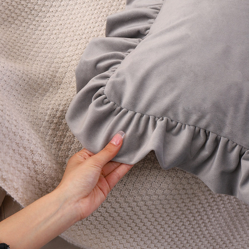 Amazon Nordic ins Style Pillowcase Velvet Solid Color Bedside Pillowcase Ruffled Sofa Cushion Cover