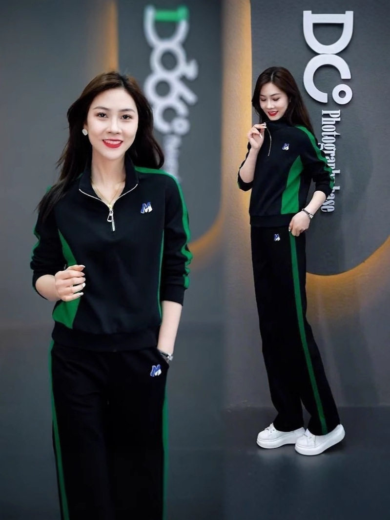 Casual Sports Suit for Women, Spring and Autumn 2025 New Style, Fashionable and Slimming, Stand-Up Collar Sweatshirt and Wide-Leg Pants Two-Piece Set