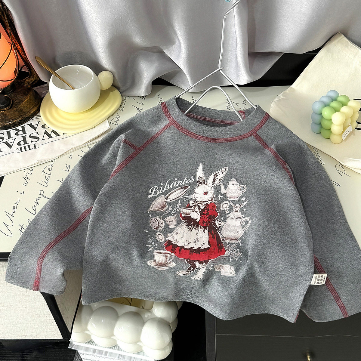 New Girls' Raglan Sleeve Undershirt, Versatile Minimalist Casual Seamless Long-Sleeve, Cartoon Printed Base Layer