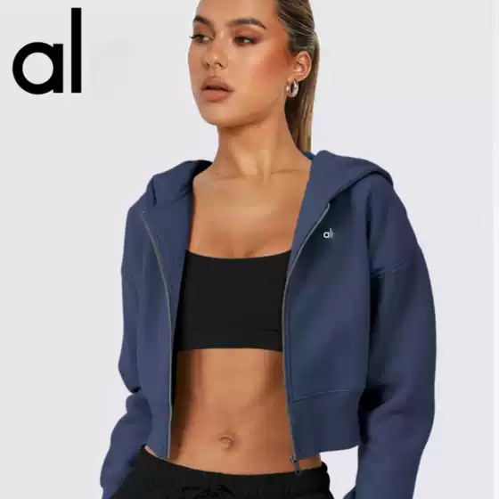 Al Sweatshirt Women's Street European and American Short Cardigan Hooded Yoga Wear Zipper Long-Sleeved Top Sports Casual Jacket