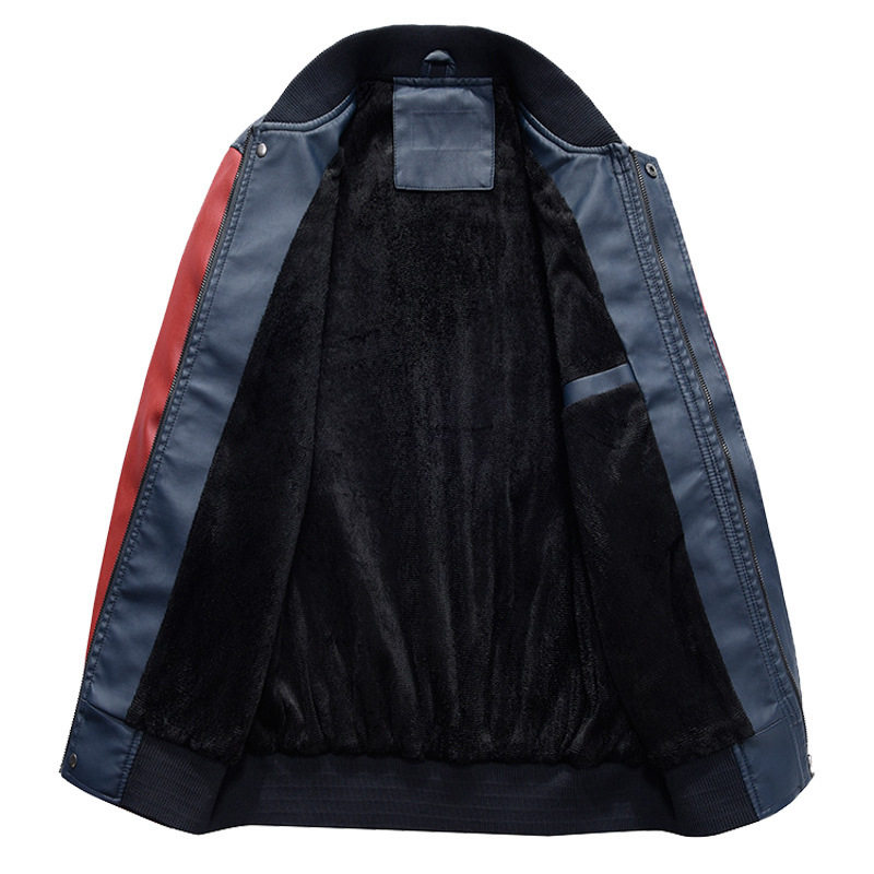 2024春秋季新款中青年棒球服加绒PU皮衣男士机车夹克外套厂家批发