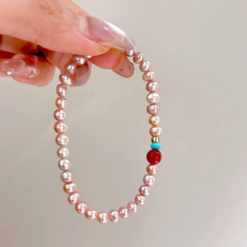 Strong Light Pink Natural Freshwater Pearl Bracelet, Accessible Luxury and High-End Elastic Rope Bracelet, Niche Beaded Bracelet for Girls