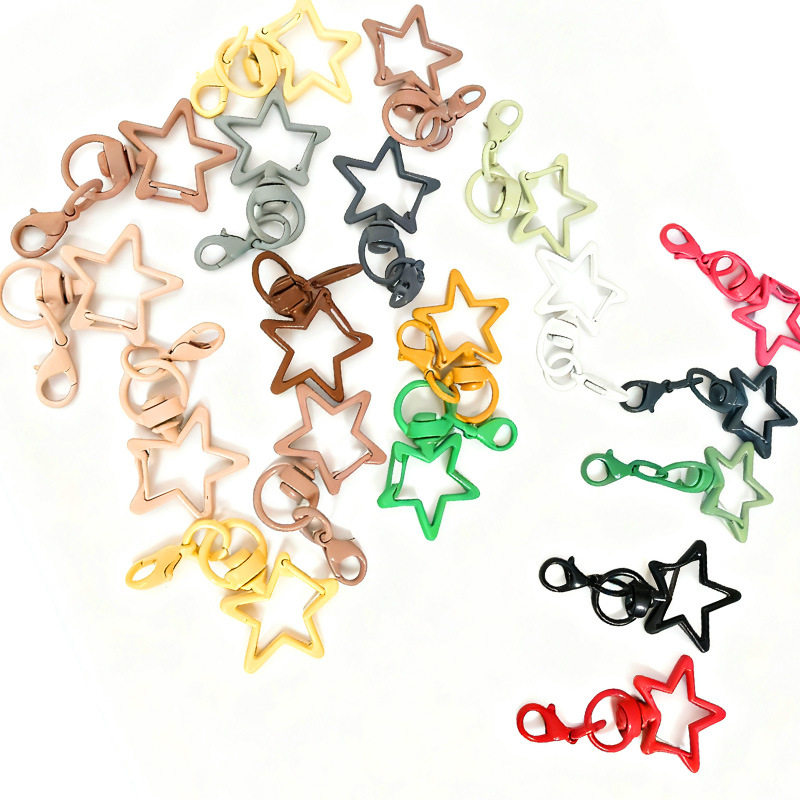 Colorful Non-Fading Five-Pointed Star Spray-Painted Lobster Clasp Keychain Pendant DIY Accessories Decoration Doll Hanging Buckle Wholesale