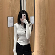 Lulufend Long-Sleeved Henley Shirt Sports Tight-Fitting Elastic T-Shirt Slim-Fit Knitted Bottoming Shirt Casual Top Women's T-Sh