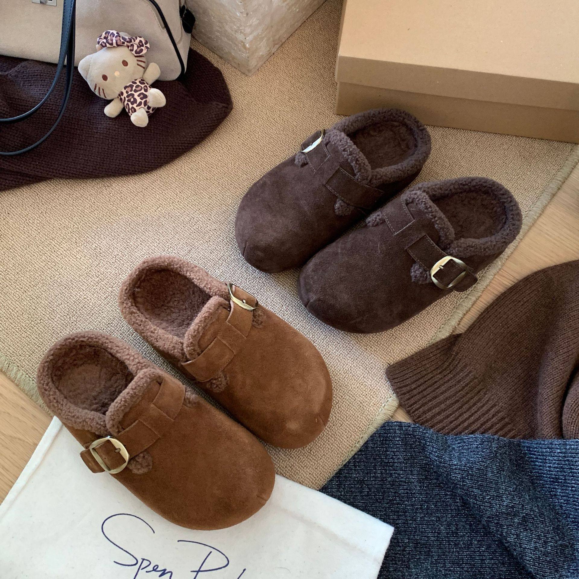 Marco&Joyce Fleece-Lined Birkenstock Shoes for Women Autumn and Winter 2025 New Women's Shoes Warm Northeastern Cotton Shoes One-Legged Beans