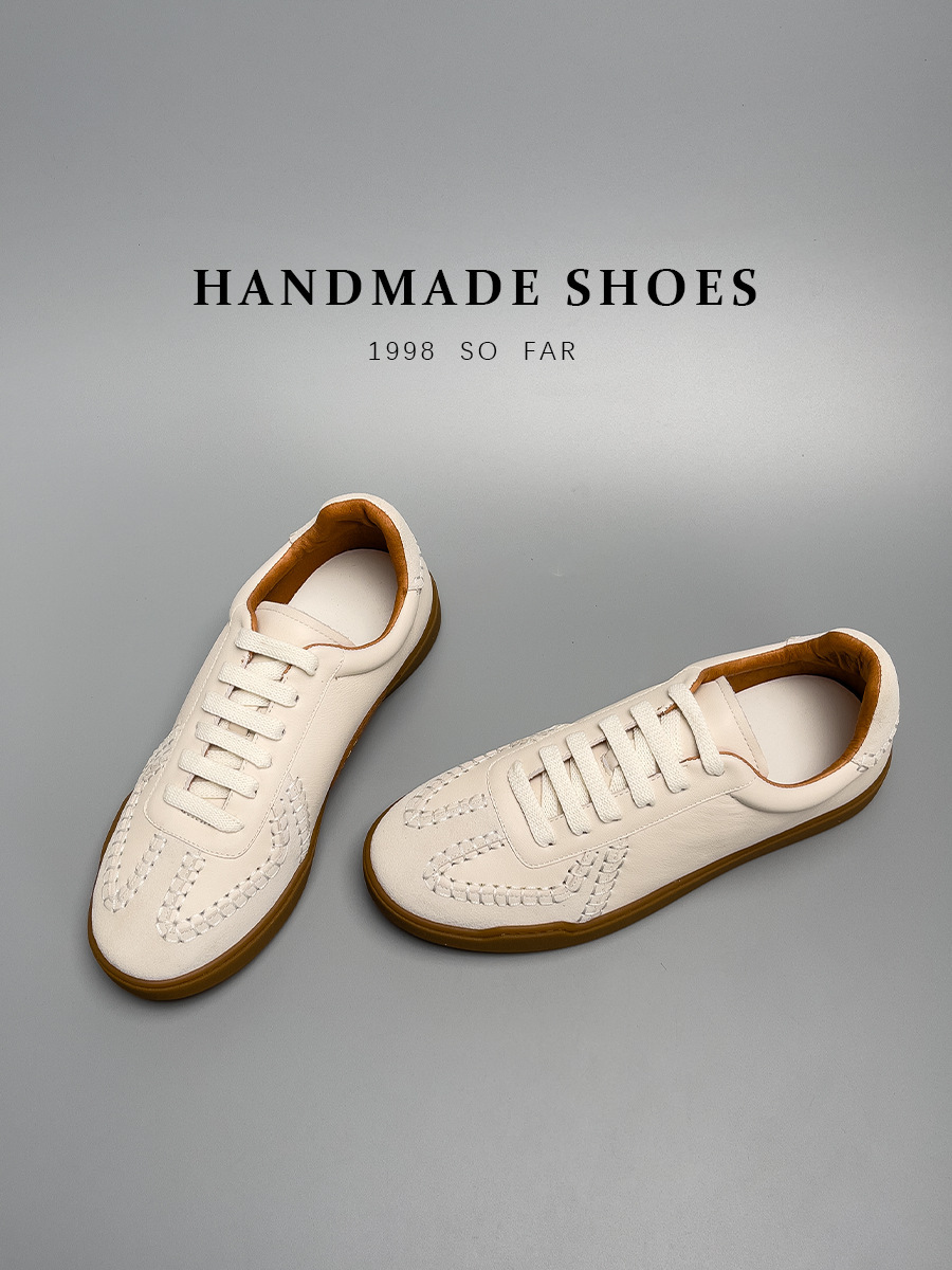 Giày sneaker nam da bò thật cao cấp đế thấp kiểu bóng chày — Màu Be [tỷ lệ chất lượng trên 1000]