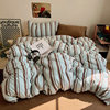 2025 New Mix and Match Stripesd Milk Velvet Four-Piece Set, One Pillowcase, Mint Chocolate