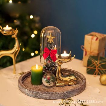 Round Tray Vintage Burning Color Wooden Storage Plate Round Candle Holder Storage Plate Household Dining Table Fruit Bread Plate