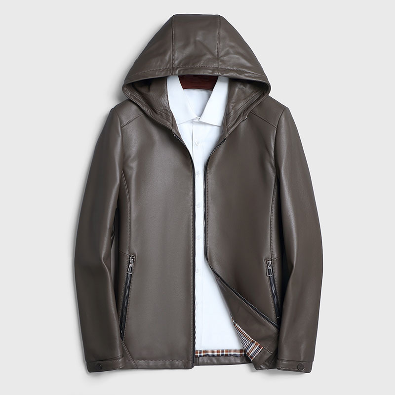 Áo Da Nam Chất Liệu Da Bò Mũ Liền Hàng Mùa Xuân Thu Đông