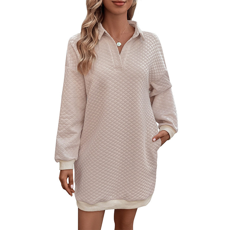 Fashionable Womens Sweatshirt Dress Solid Color Lapel Collar Long Sleeve Autumn Style Wholesale Available