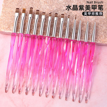 Amazon Crystal Purple Nail Art Brush Set Large Square Round Phototherapy Brush Color Painting Flower Pen Special Pull Line Functional Pen