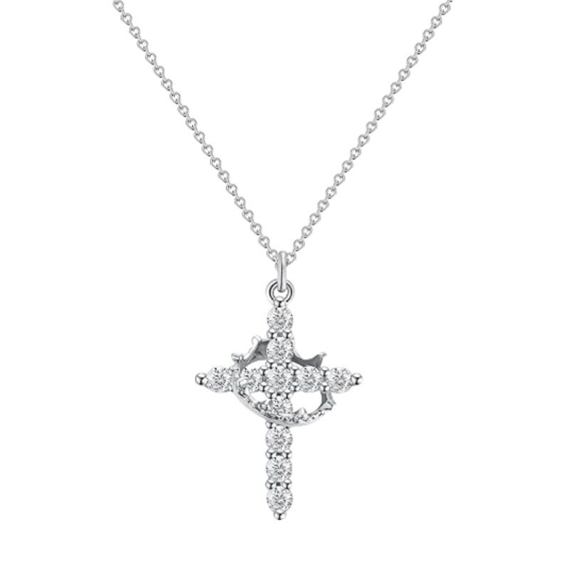 Cross-border Explosions Crown Cross Necklace Ladies 14K Gold Plated Crown Necklace Simple Diamond Necklace Faith
