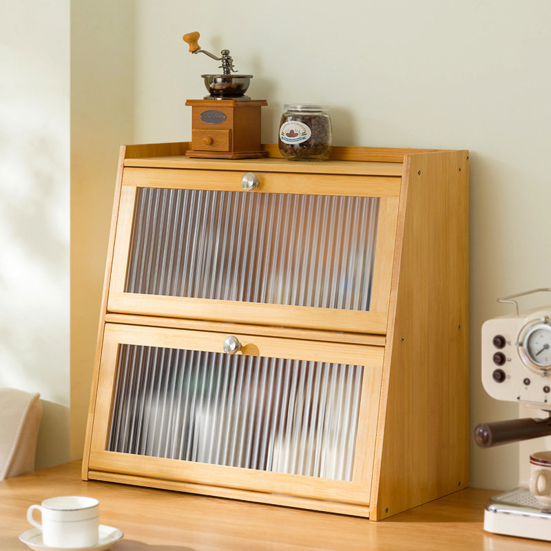 Desktop Storage Box Cup Storage Cabinet Tea Set Display Cabinet Kitchen Water Cup Storage Rack Bamboo Tableware Storage Cabinet