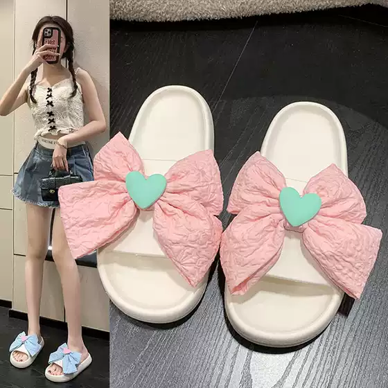 Girl ins style ~ cute sand bow drooping slippers thick bottom bathroom slippers summer wholesale EVA slippers